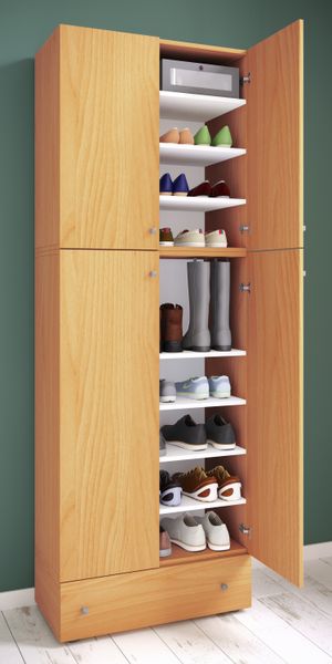 Schuhschrank "Lona XXL" 9-Fach Drehtüren | Mit Schublade Buche