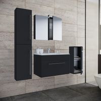 5-tlg. Waschplatz "Badinos 1 Schubfach" 80 cm | Mit Spiegelschrank + Midi-/Hochschrank Schwarz