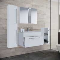 5-tlg. Waschplatz "Badinos 1 Schubfach" 60 cm | Mit Spiegelschrank + Midi-/Hochschrank Weiß