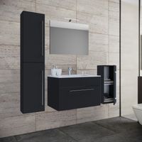 5-tlg. Waschplatz "Badinos 1 Schubfach" 80 cm | Mit Spiegel + Midi-/Hochschrank Schwarz