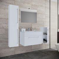 5-tlg. Waschplatz "Badinos 1 Schubfach" 60 cm | Mit Spiegel + Midi-/Hochschrank Weiß