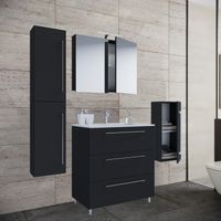 5-tlg. Stand-Waschplatz "Badinos 3 Schubfächer" Mit Spiegelschrank + Midi-/Hochschrank Schwarz