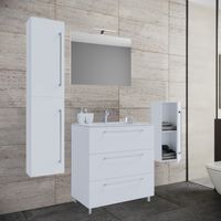5-tlg. Stand-Waschplatz "Badinos 3 Schubfächer" 80 cm | Mit Spiegel + Midi-/Hochschrank Weiß