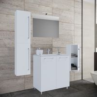 5-tlg. Stand-Waschplatz "Badinos 2 Drehtüren" 60 cm | Mit Spiegel + Midi-/Hochschrank Weiß