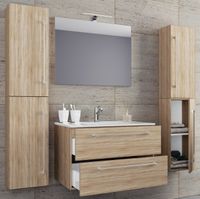 5-tlg. Waschplatz "Badinos 2 Schubfächer" 60 cm | Mit Spiegel + Hochschränke Sonoma-Eiche