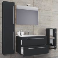 5-tlg. Waschplatz "Badinos 2 Schubfächer" 60 cm | Mit Spiegel und Midi- / Hochschrank Schwarz