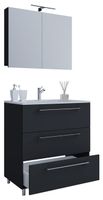 3-tlg. Stand-Waschplatz "Badinos 3 Schubfächer" 80 cm | Mit Spiegelschrank Schwarz