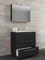 3-tlg. Stand-Waschplatz "Badinos 3 Schubfächer" 60 cm | Mit Spiegelschrank Schwarz