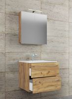 3-tlg. Waschplatz "Badinos 2 Schubfächer" 60cm | Mit Spiegelschrank Honig-Eiche