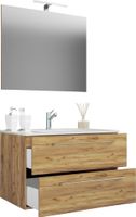 3-tlg. Waschplatz "Badinos 2 Schubfächer" 80cm | Mit Spiegel Honig-Eiche