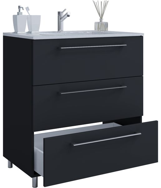 2-tlg. Stand-Badblock "Badinos 3 Schubfächer" 60cm Schwarz