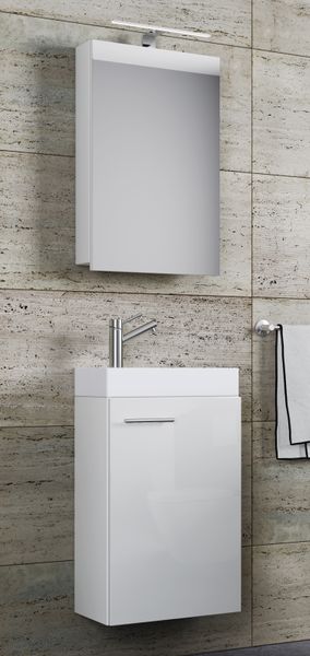 4-tlg. Gäste-Waschplatz "Slito" | Mit Spiegelschrank inkl. Beleuchtung Weiß