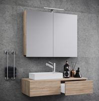 3-tlg. Gäste Waschplatz "Gudas" | Mit Spiegelschrank Sonoma-Eiche