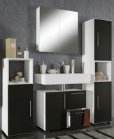 4-tlg. Badset "Flandu" mit Spiegelschrank Weiß/Schwarz