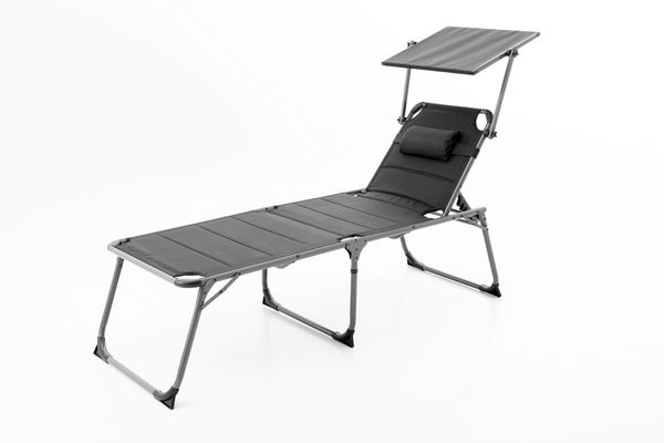 XXL-Komfort-Sonnenliege inkl. Kissen gepolstert aus Aluminium, ca. 203 x 67,5 x 48 cm - Schwarz