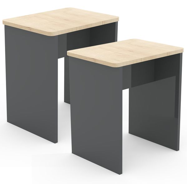 2er Set Hocker "Esal" Anthrazit/Honig-Eiche