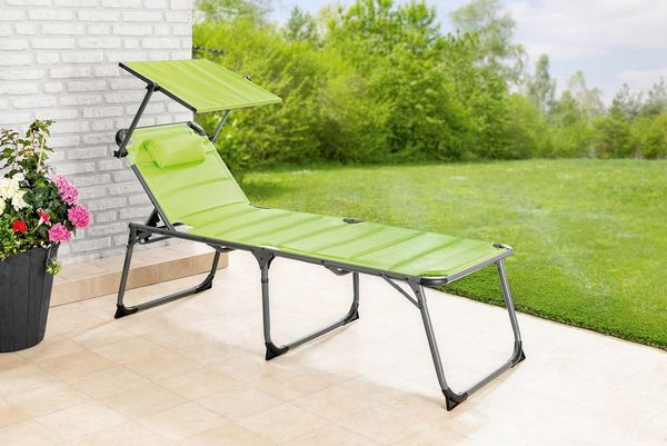 XXL-Komfort-Sonnenliege inkl. Kissen gepolstert aus Aluminium, ca. 203 x 67,5 x 48 cm - Apfelgrün