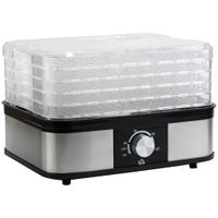Dörrautomat Dörrgerät mit 5 Einlegefächer, 35-70°C, Obsttrockner Dehydrator für Fleisch Obst Haustier-Leckereien Edelstahl Silber+Transparent 32 x 25 x 29cm