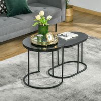 2er Set Couchtisch Satztisch Rund mit Faux Marmor Seite bis 30 kg Schwarz