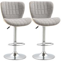 2er-Set-Barhocker 360° drehbare Barstühle rutschfest höhenverstellbar Drehstühle im Retrodesign für Bartheke Küche PU Leinen Stahl Hellgrau 47,5 x 42 x 91-112 cm