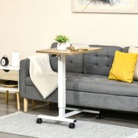 Höhenverstellbar Beistelltisch mit Rollen  Natur+Weiß Belastbar bis 70 kg 65 x 48 x 70-110 cm