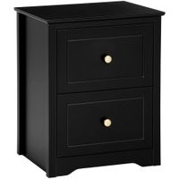 Beistelltisch Nachttisch mit 2 Schubladen Schubladenschrank Nachtschrank Nachtkommode für kleine Räume Sofatisch mit Kippschutz MDF Schwarz 48 x 40 x 61 cm