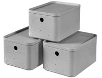 3-er Set BETON Box S mit Deckel hellgrau