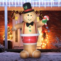 Aufblasbarer Lebkuchenmann 2,38 m LED Weihnachtsdeko mit Zuckerstange, wasserdicht Braun