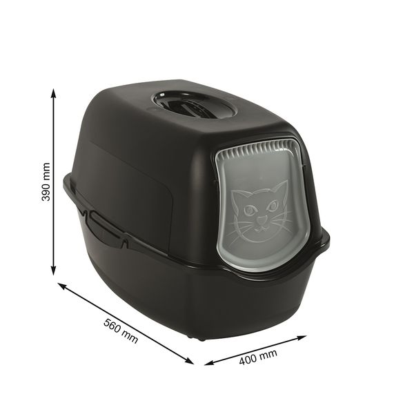 Rotho MyPet Eco Bailey Katzentoilette mit Deckel und Aktivkohlefilter, schwarz (recycelt)