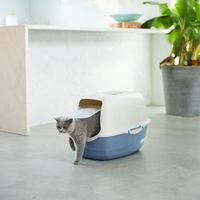 Rotho MyPet Eco Bailey Katzentoilette mit Deckel und Aktivkohlefilter, blau/weiss (recycelt)