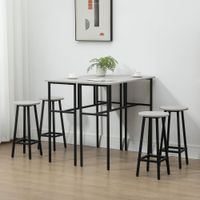 6-teilig Essgruppe 2 Bartisch mit 4 Stühlen im Industrial Design Grau
