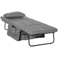 4-in-1 Einzelbett Klappbett Gästebett klappbare Reisebett Sessel Ottomane mit 8 cm Matratze 5-Stufen Höhenverstellbar mit stabilem Stahlrahmen Grau 188 x 75 x 38 cm…