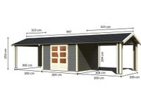 Gartenhaus "Gartenhaus Verino Z" SET terragrau mit 2x Dachausbau, Schindeln, Boden, Dachrinne