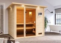 Sauna "Aachen" mit Kranz SET naturbelassen mit Ofen 9 kW Bio ext. Strg.