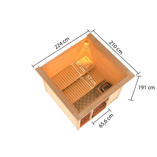 Sauna "Aachen" mit Kranz SET naturbelassen mit Ofen 9 kW ext. Strg.