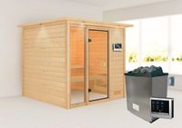 Sauna "Aachen" mit Kranz SET naturbelassen mit Ofen 9 kW ext. Strg.