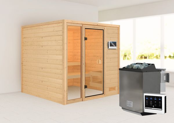 Sauna "Aachen" SET naturbelassen mit Ofen 9 kW Bio ext. Strg. Strg.