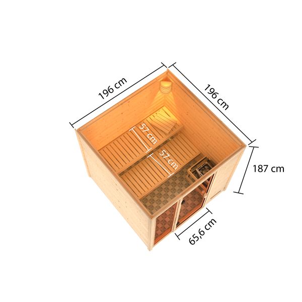 Sauna "Aachen" SET naturbelassen mit Ofen 9 kW Bio ext. Strg. Strg.