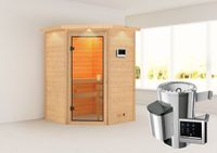 Sauna "Rysum" mit Kranz SET naturbelassen mit Ofen 3,6 kW ext. Strg.