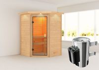 Sauna "Rysum" mit Kranz SET naturbelassen mit Ofen 3,6 kW integr Strg.