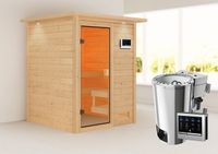 Sauna "Worpswede" mit Kranz SET naturbelassen mit Ofen 3,6 kW Bio ext. Strg.