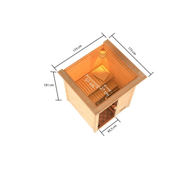 Sauna "Worpswede" mit Kranz SET naturbelassen mit Ofen 3,6 kW ext. Strg.