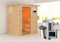 Sauna "Worpswede" mit Kranz SET naturbelassen mit Ofen 3,6 kW ext. Strg.