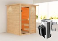 Sauna "Worpswede" mit Kranz SET naturbelassen mit Ofen 3,6 kW integr. Strg.