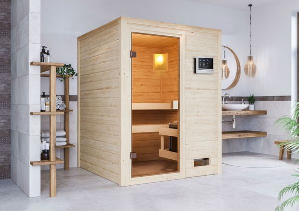 Sauna "Worpswede" SET naturbelassen mit Ofen 3,6 kW ext. Strg.