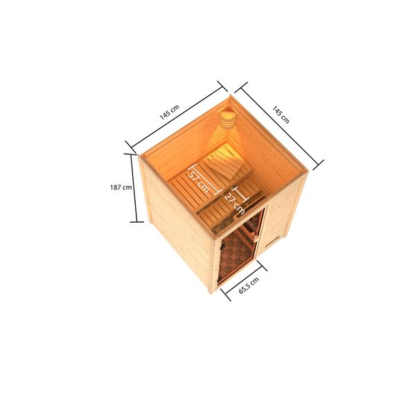 Sauna "Worpswede" SET naturbelassen mit Ofen 3,6 kW integr. Strg.