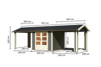 Gartenhaus "Gartenhaus Verino X" SET terragrau mit 2x Dachausbau, Schindeln, Boden, Dachrinne