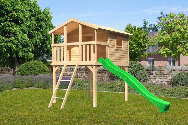 Stelzenhaus "Benjamin" SET AKTION2 naturbelassen mit Rutsche grün