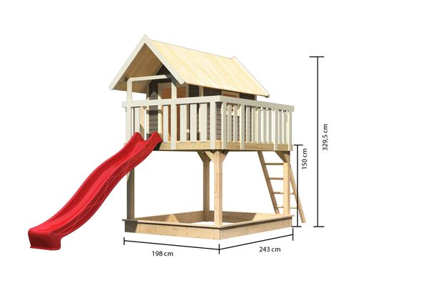 Stelzenhaus "Fidel" SET terragrau mit Wellenrutsche 3m rot