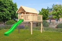 Stelzenhaus "Fidel" SET naturbelassen mit Wellenrutsche 3m grün